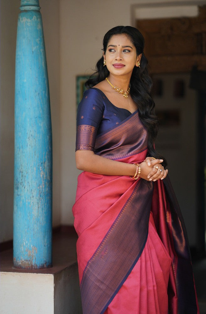 Petrichor Tomato Soft Silk Saree With Angelic Blouse Piece