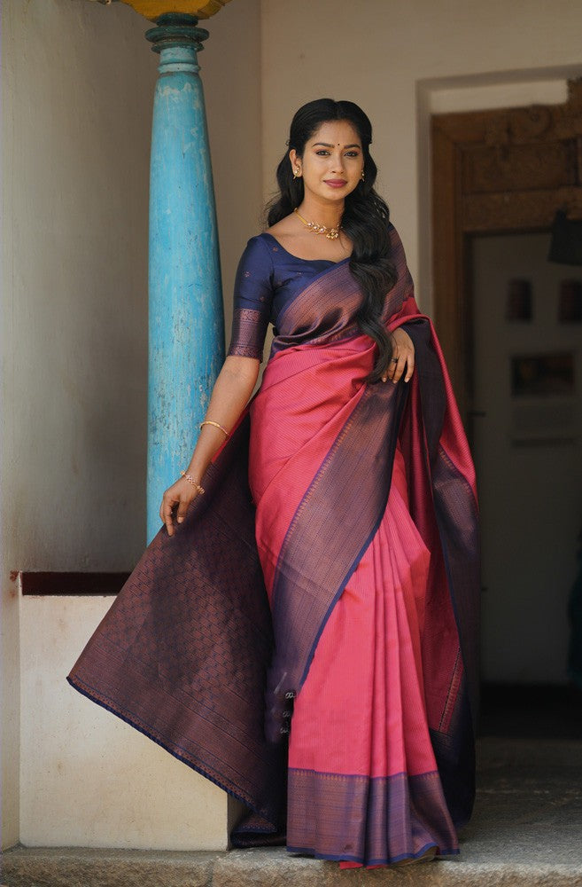 Petrichor Tomato Soft Silk Saree With Angelic Blouse Piece