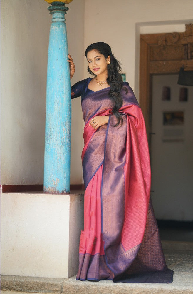 Petrichor Tomato Soft Silk Saree With Angelic Blouse Piece