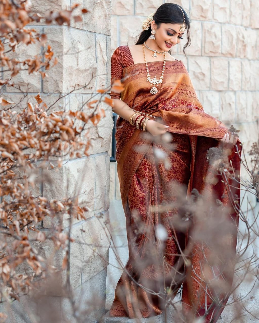 Alluring Wine Soft Silk Saree With Invaluable Blouse Piece