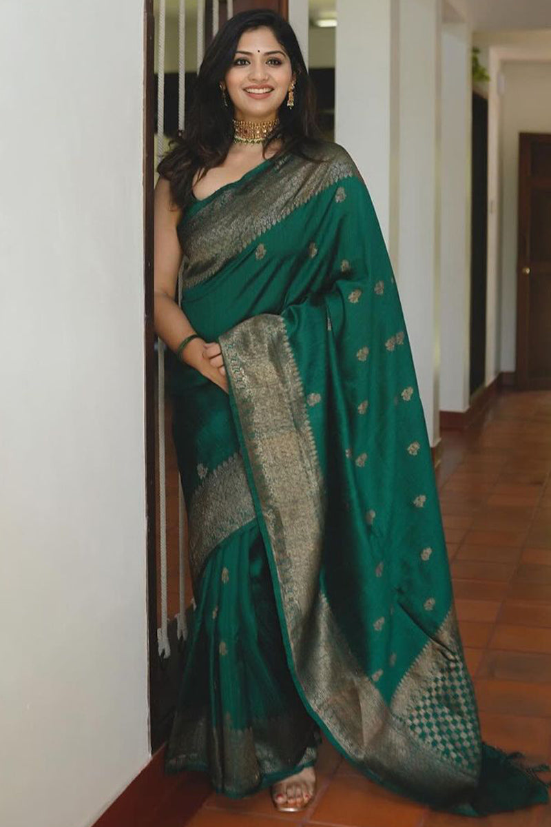 Dalliance Dark Green Soft Silk Saree With Charming Blouse Piece