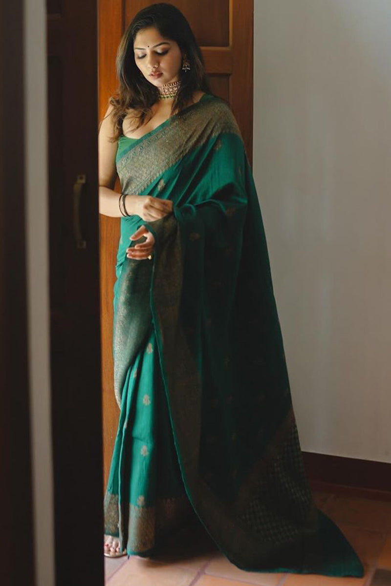 Dalliance Dark Green Soft Silk Saree With Charming Blouse Piece