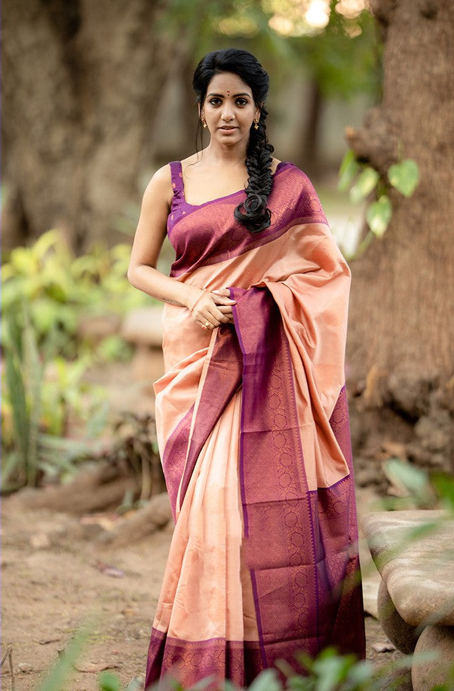 Unique Peach Soft Silk Saree With Smart Blouse Piece