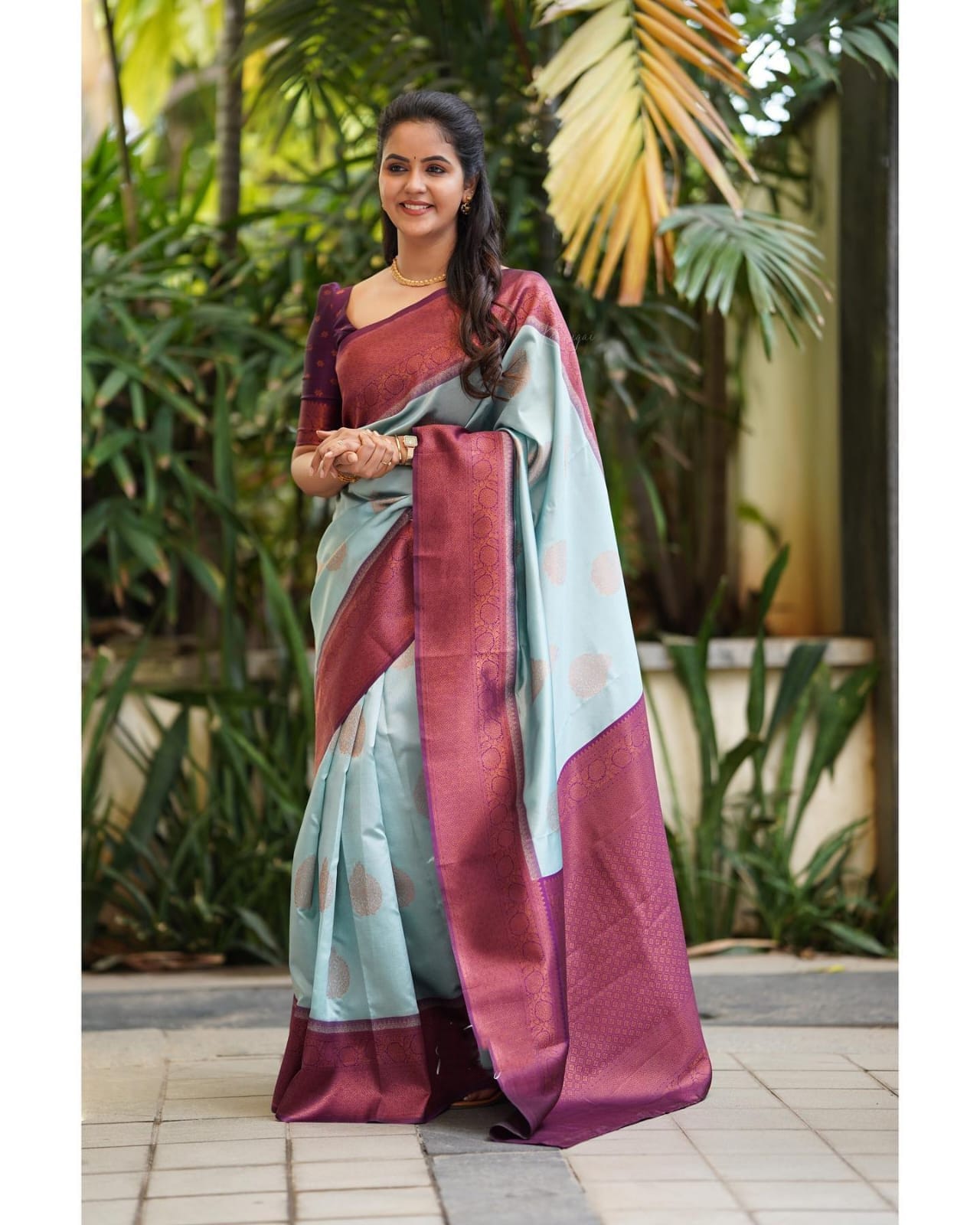 Majestic Sky Soft Silk Saree With Exquisite Blouse Piece