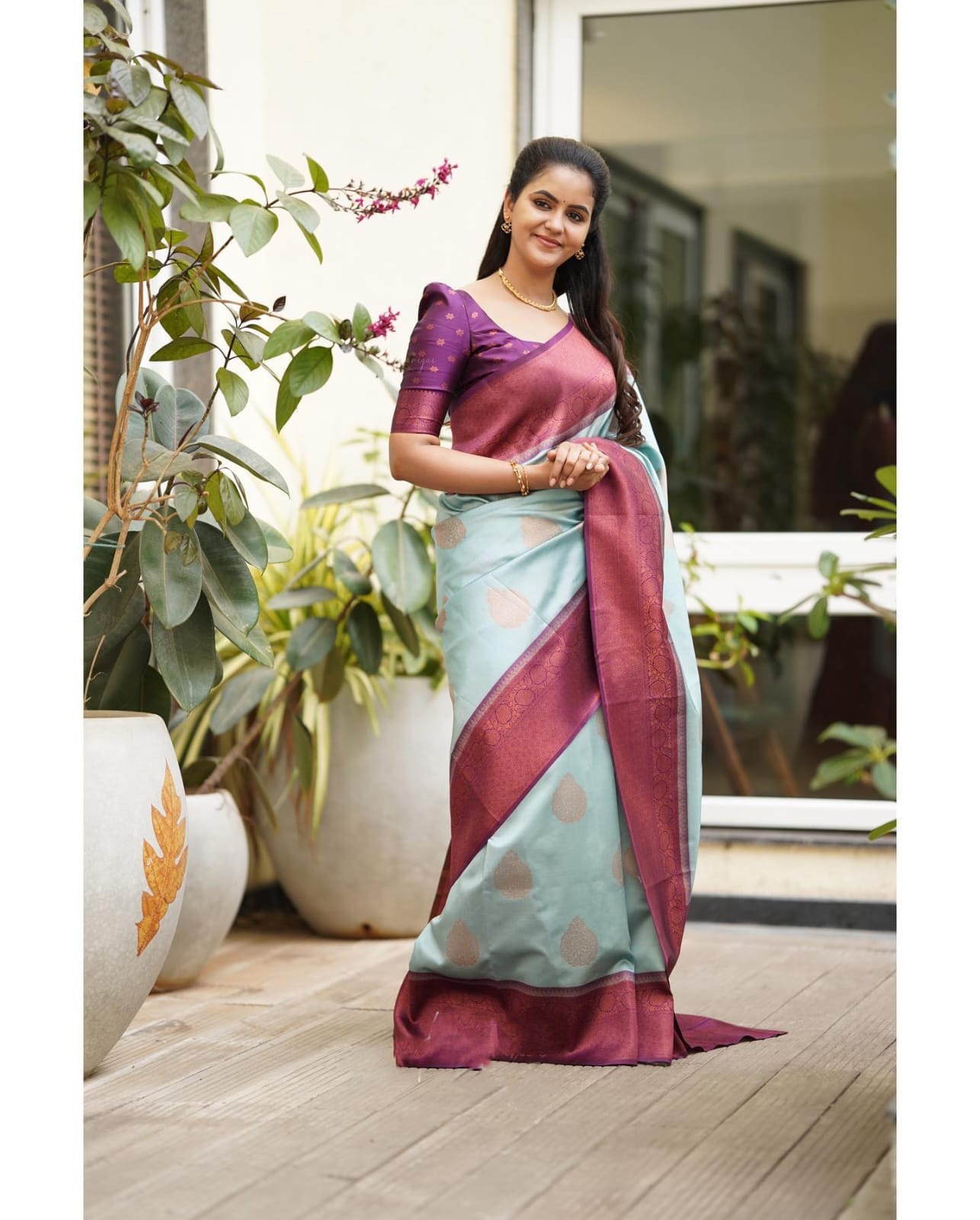 Majestic Sky Soft Silk Saree With Exquisite Blouse Piece