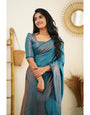 Murmurous Firozi Soft Silk Saree With Resplendent Blouse Piece