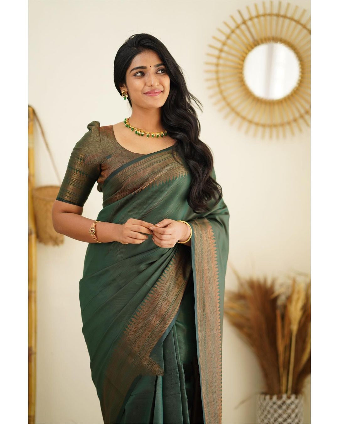 Imaginative Green Soft Silk Saree With Supernal Blouse Piece