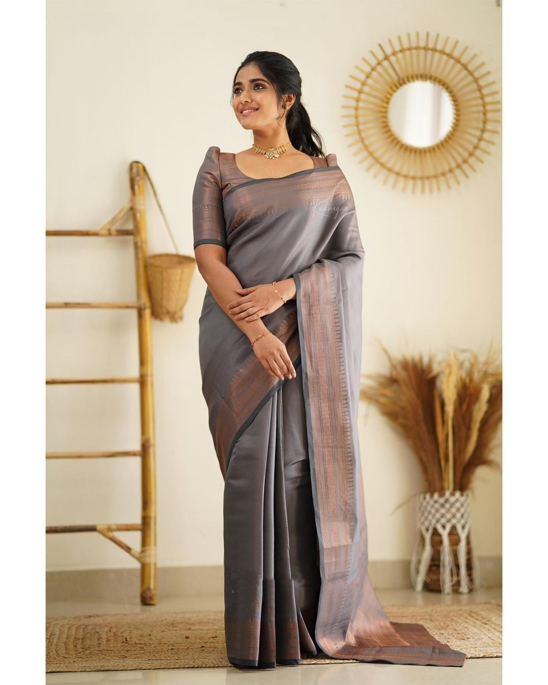 Phenomenal Grey Soft Silk Saree With Entrancing Blouse Piece