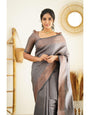 Phenomenal Grey Soft Silk Saree With Entrancing Blouse Piece