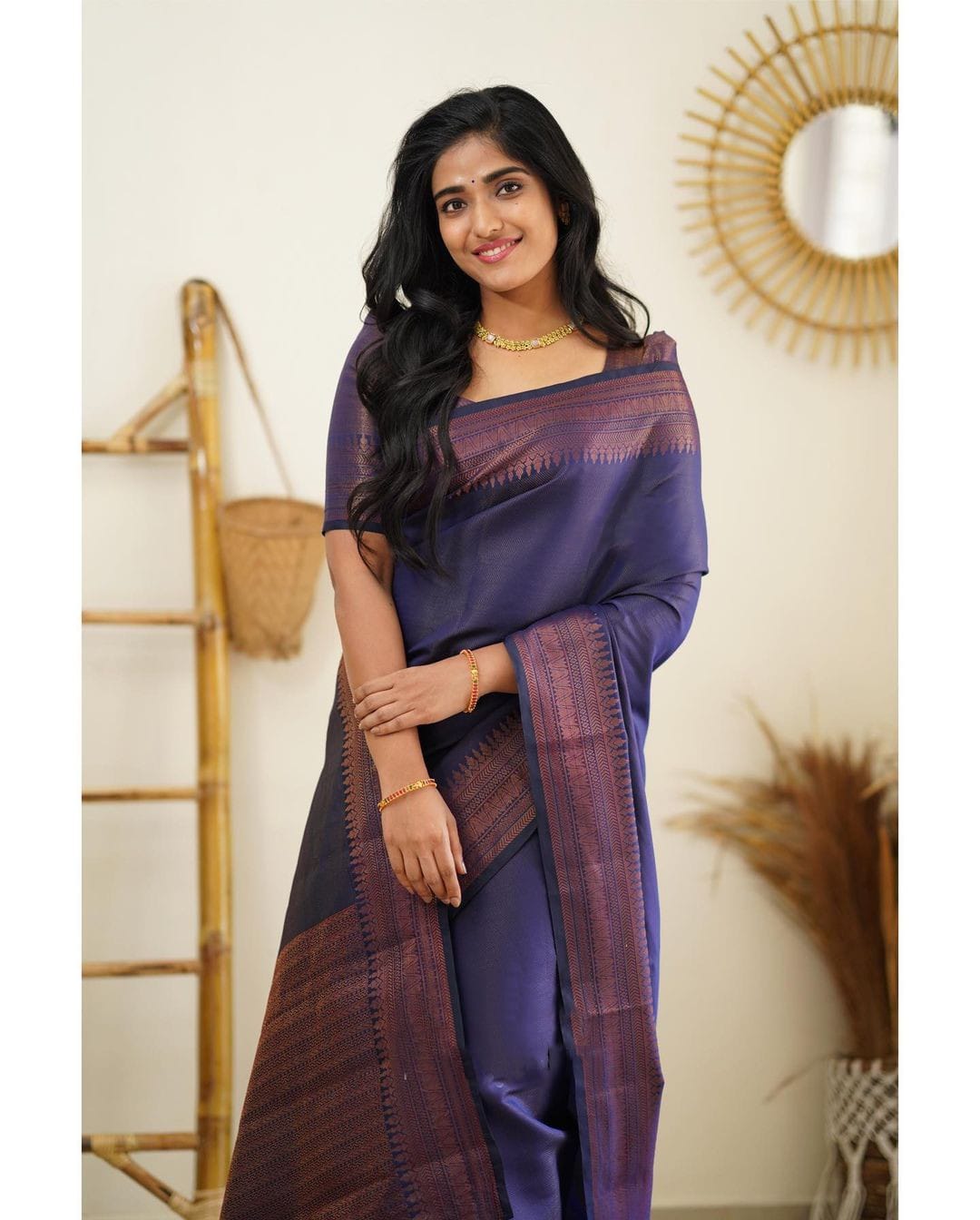 Susurrous Navy Blue Soft Silk Saree With Jubilant Blouse Piece