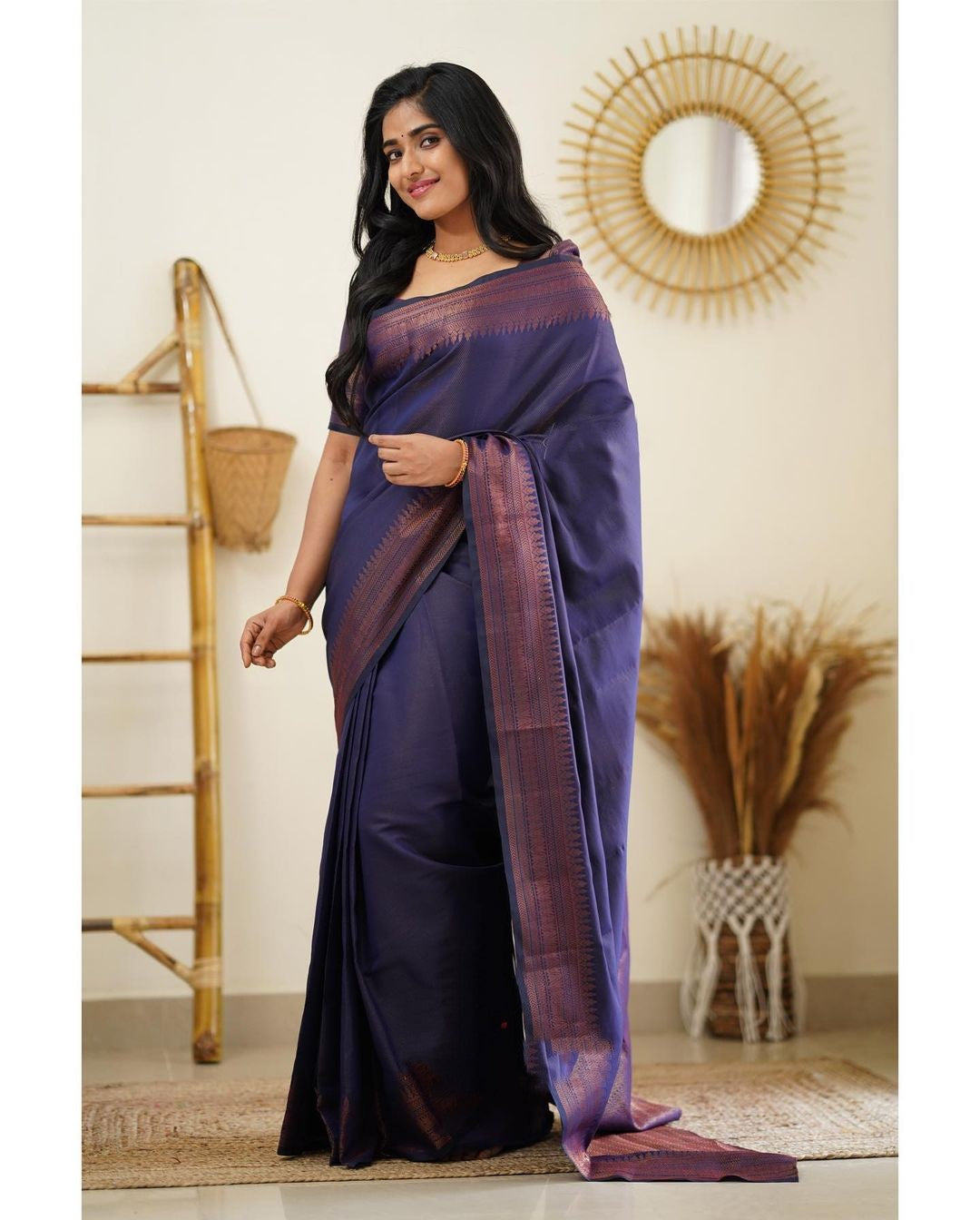 Susurrous Navy Blue Soft Silk Saree With Jubilant Blouse Piece