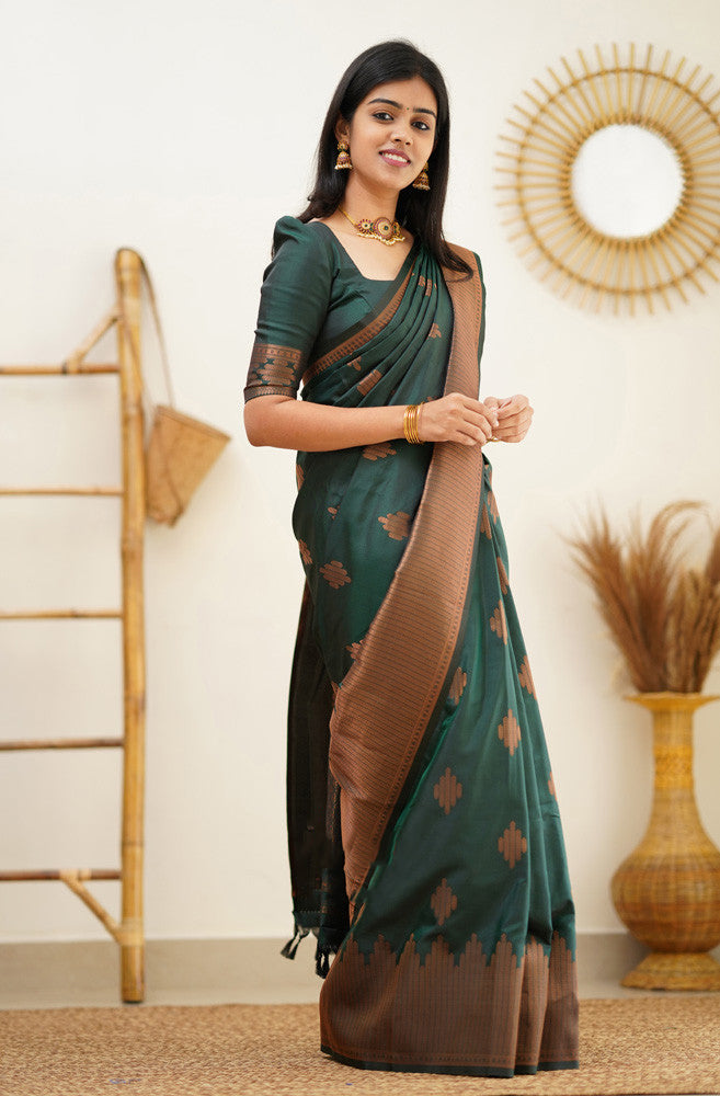 Quintessential Dark Green Soft Silk Saree With Most Blouse Piece