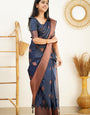 Exemplary Navy Blue Soft Silk Saree With A Blouse Piece