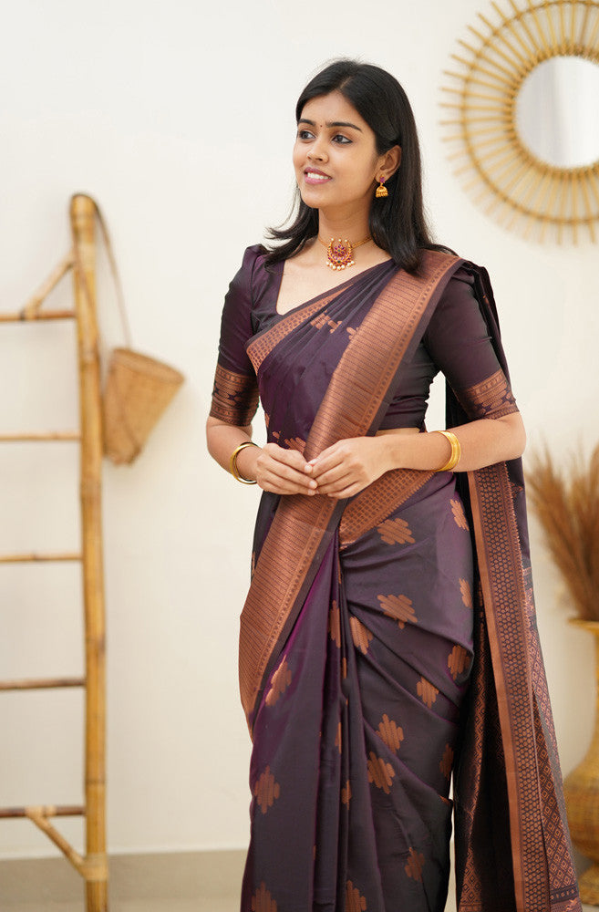 Amiable Purple Soft Silk Saree With Radiant Blouse Piece