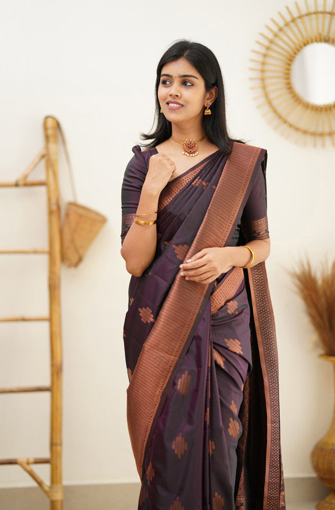 Amiable Purple Soft Silk Saree With Radiant Blouse Piece