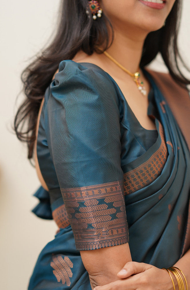 Dalliance Rama Soft Silk Saree With Ethereal Blouse Piece