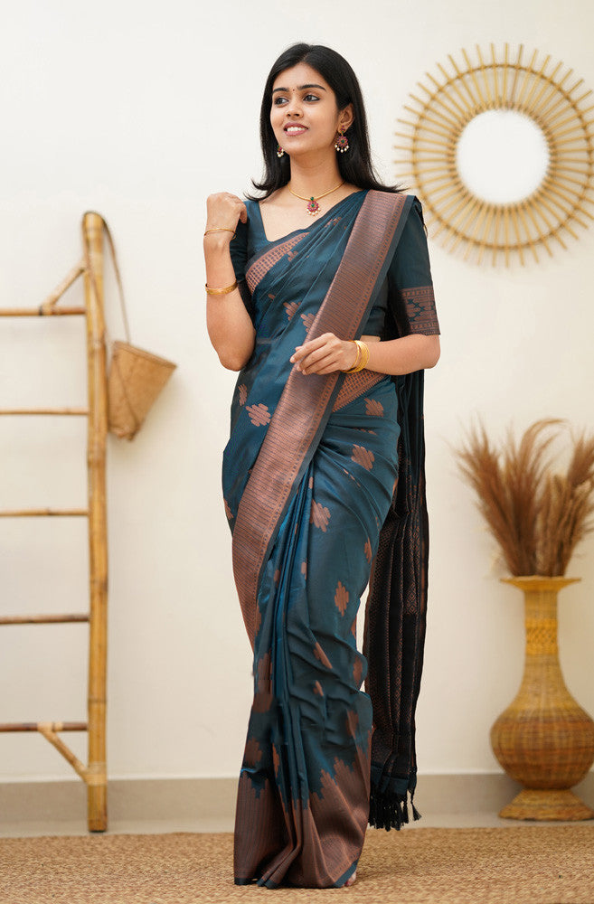 Dalliance Rama Soft Silk Saree With Ethereal Blouse Piece