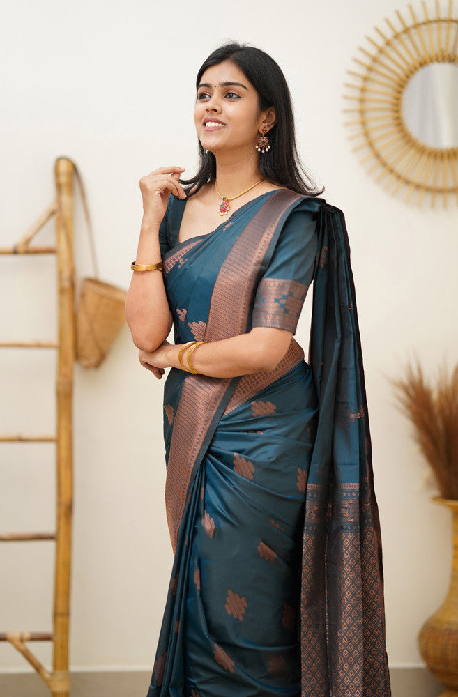 Dalliance Rama Soft Silk Saree With Ethereal Blouse Piece