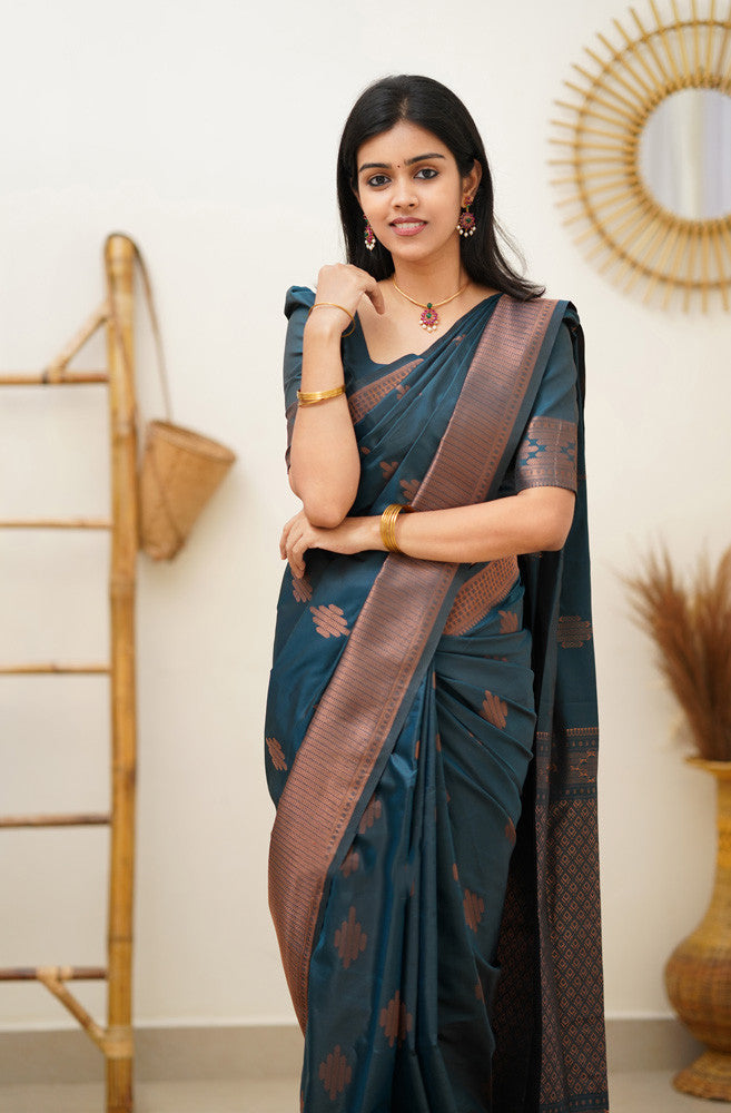 Dalliance Rama Soft Silk Saree With Ethereal Blouse Piece