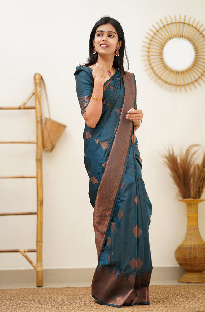 Dalliance Rama Soft Silk Saree With Ethereal Blouse Piece