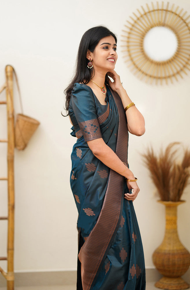 Dalliance Rama Soft Silk Saree With Ethereal Blouse Piece