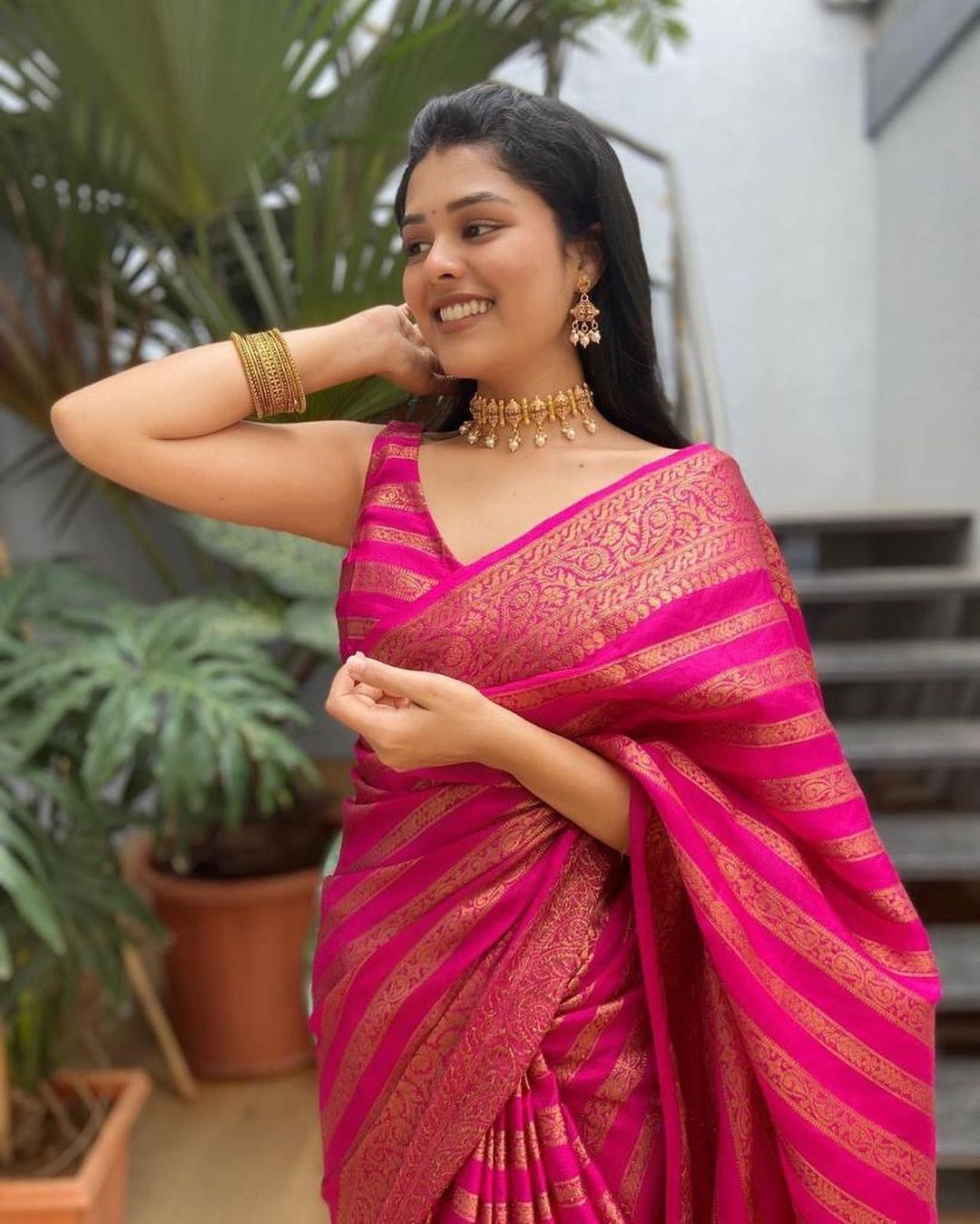 Nebula Pink Soft Silk Saree With Assemblage Blouse Piece