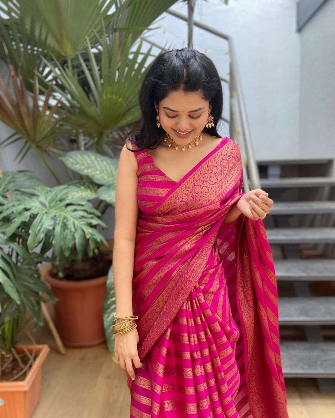 Nebula Pink Soft Silk Saree With Assemblage Blouse Piece