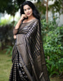 Scintillating Black Soft Silk Saree With Glamorous Blouse Piece