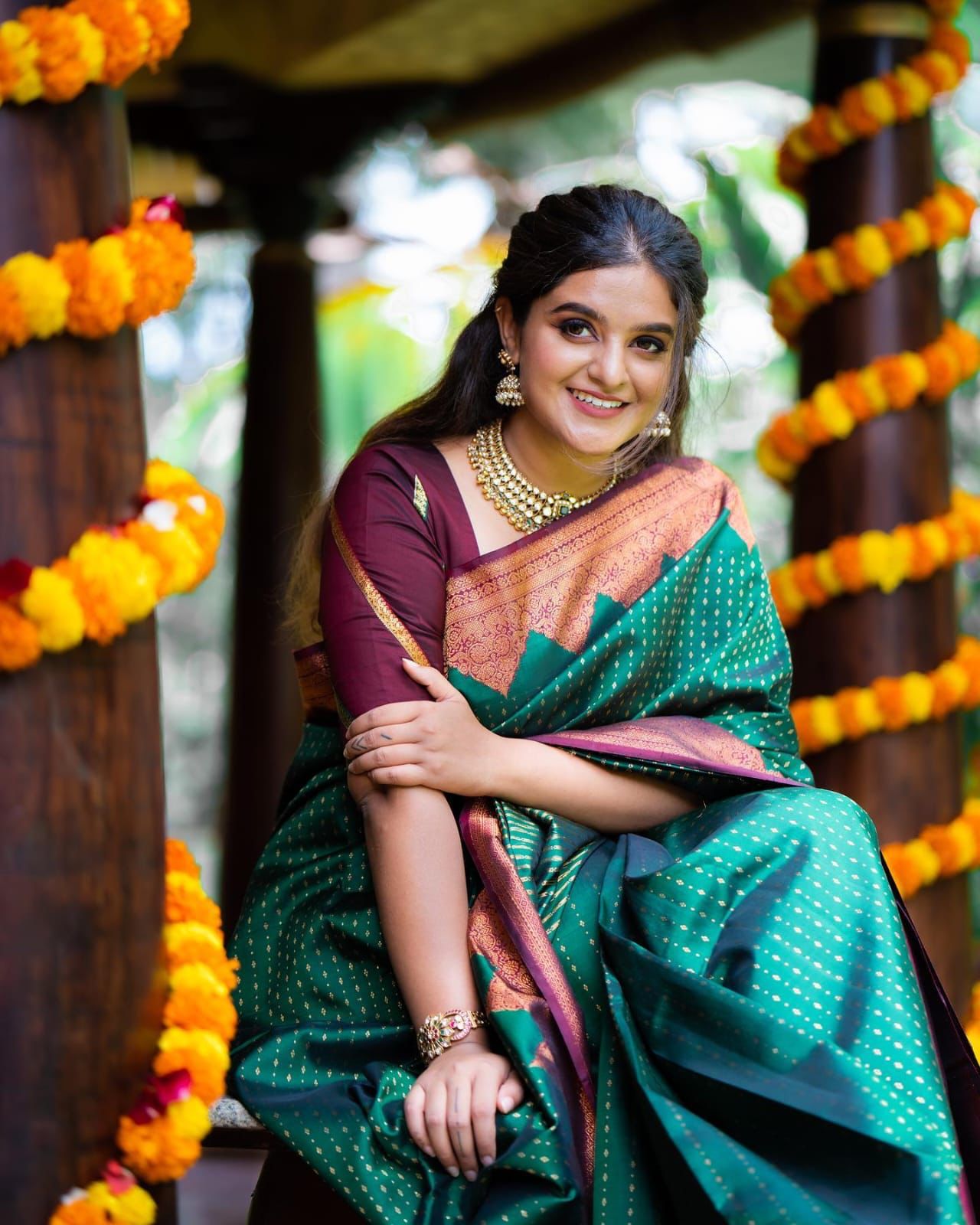 Desultory Green Soft Silk Saree With Embellished Blouse Piece