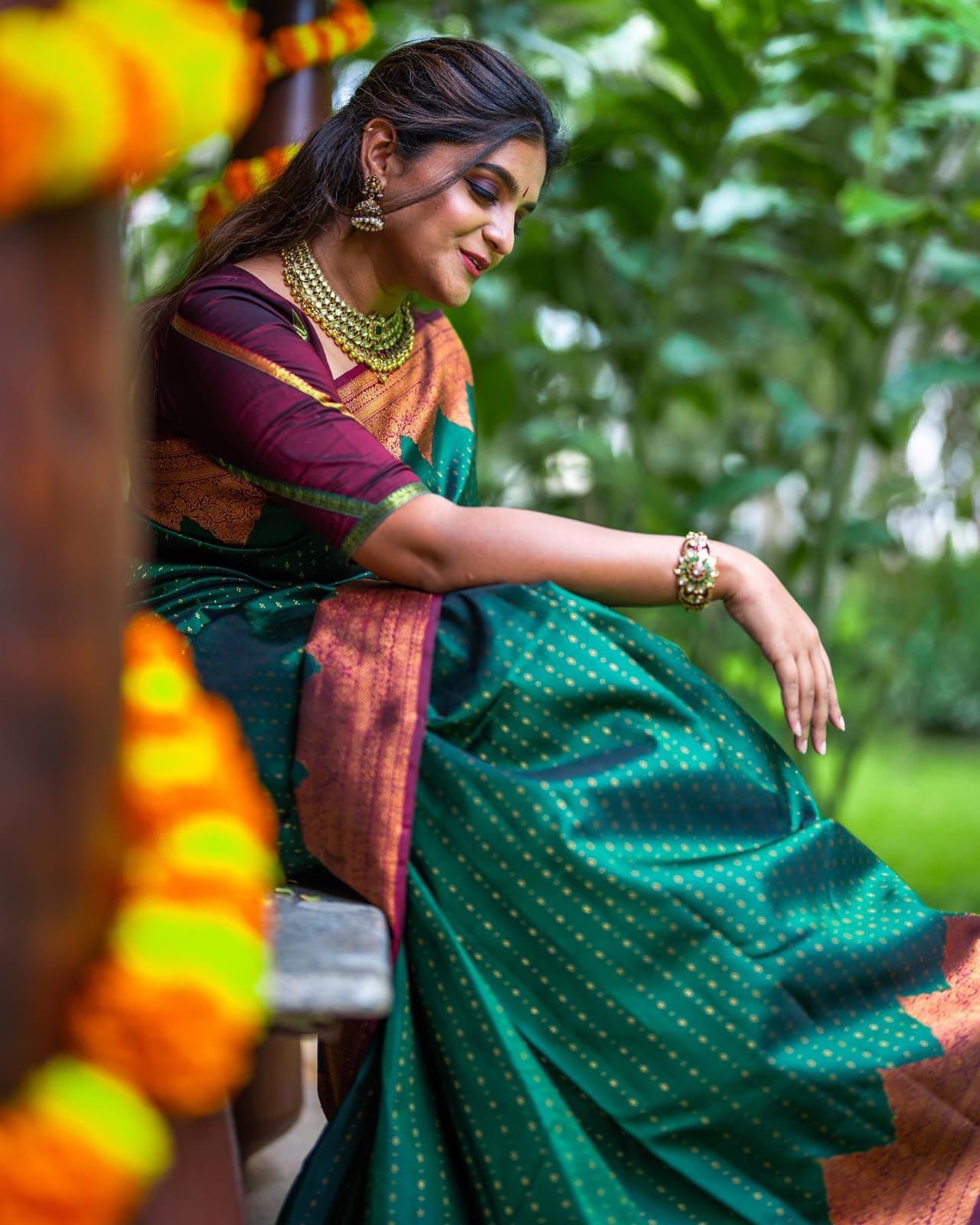 Desultory Green Soft Silk Saree With Embellished Blouse Piece