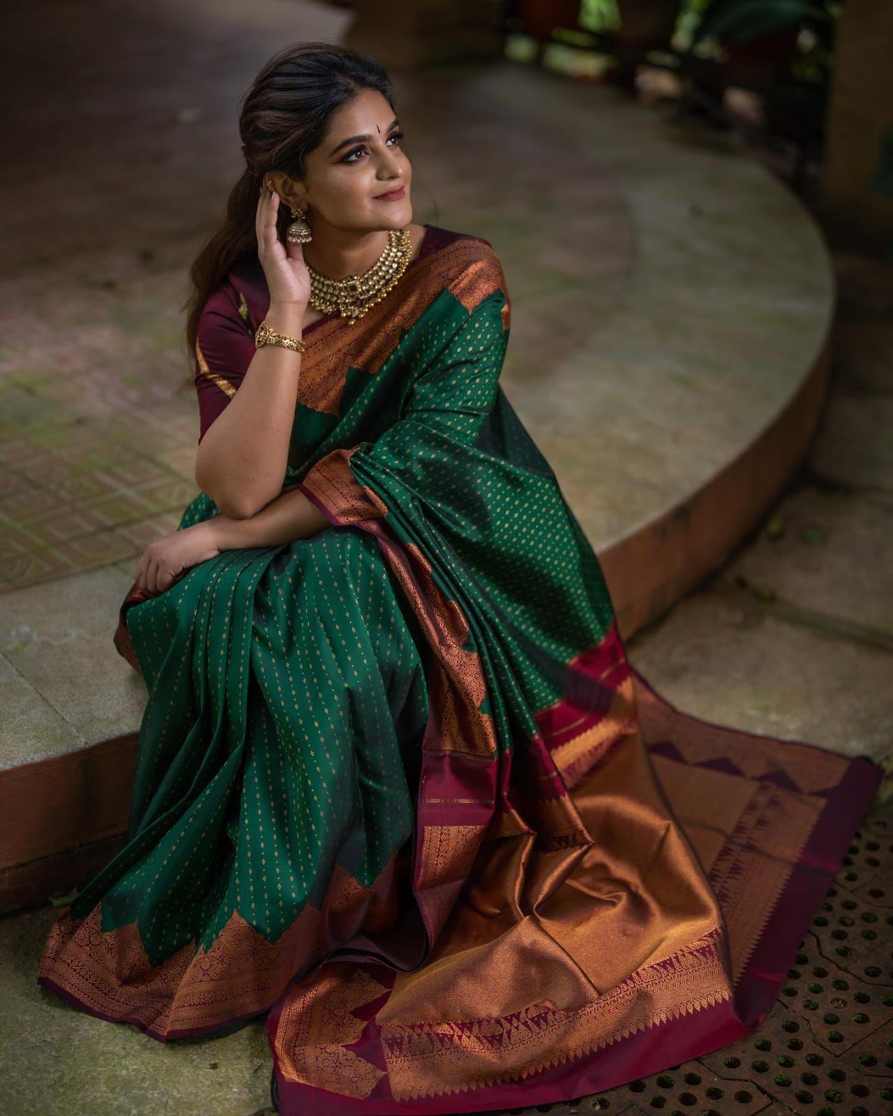 Desultory Green Soft Silk Saree With Embellished Blouse Piece