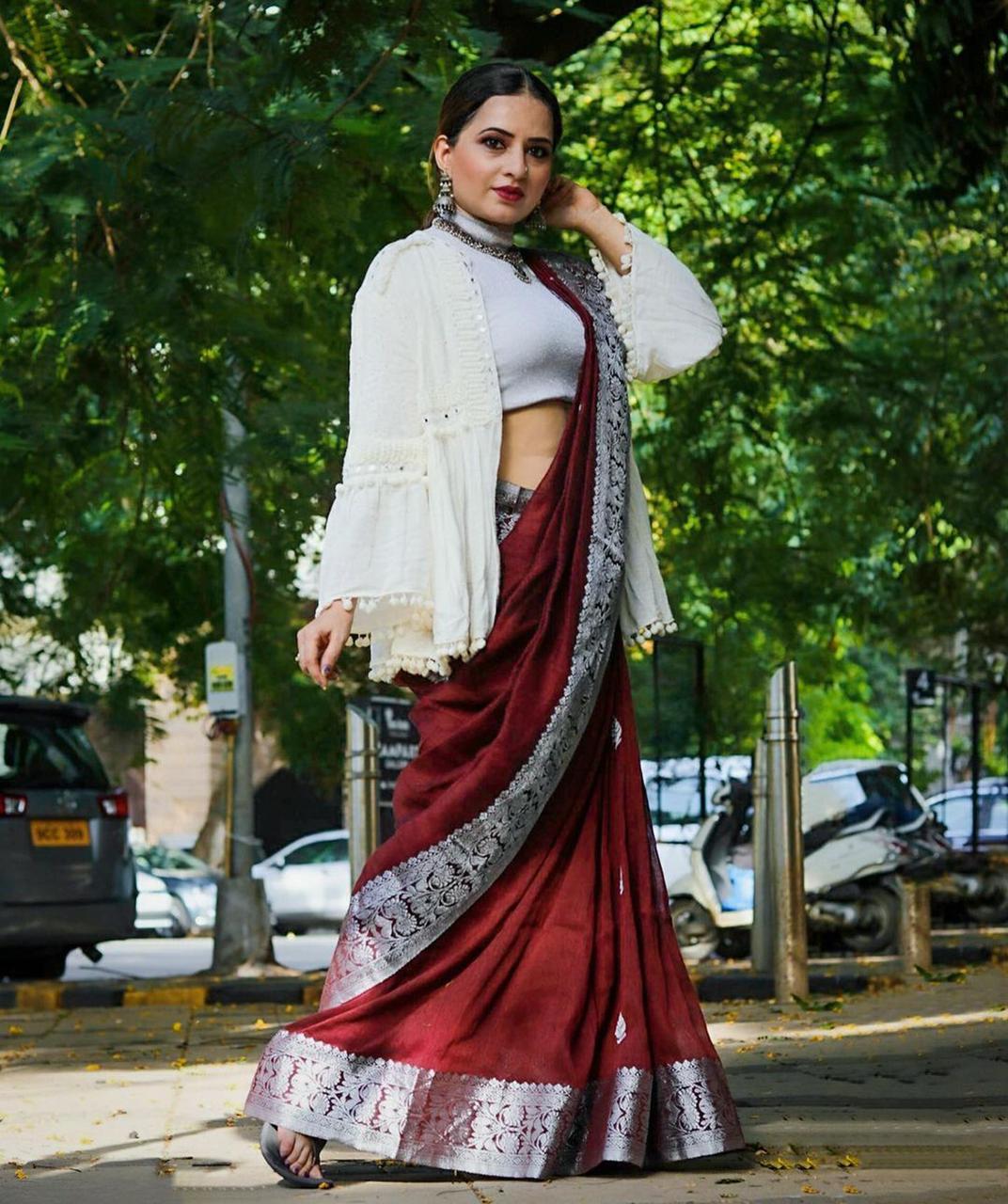 Luxuriant Wine Soft Banarasi Silk Saree With Improbable Blouse Piece