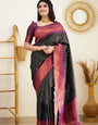 Embellished Black Soft Banarasi Silk Saree With Ratatouille Blouse Piece