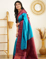 Vestigial Firozi Soft Banarasi Silk Saree With Sumptuous Blouse Piece