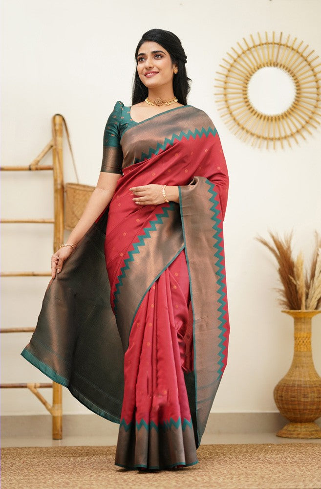 Ephemeral Maroon Soft Banarasi Silk Saree With Fugacious Blouse Piece