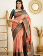 Scintillating Peach Soft Banarasi Silk Saree With Incredible Blouse Piece