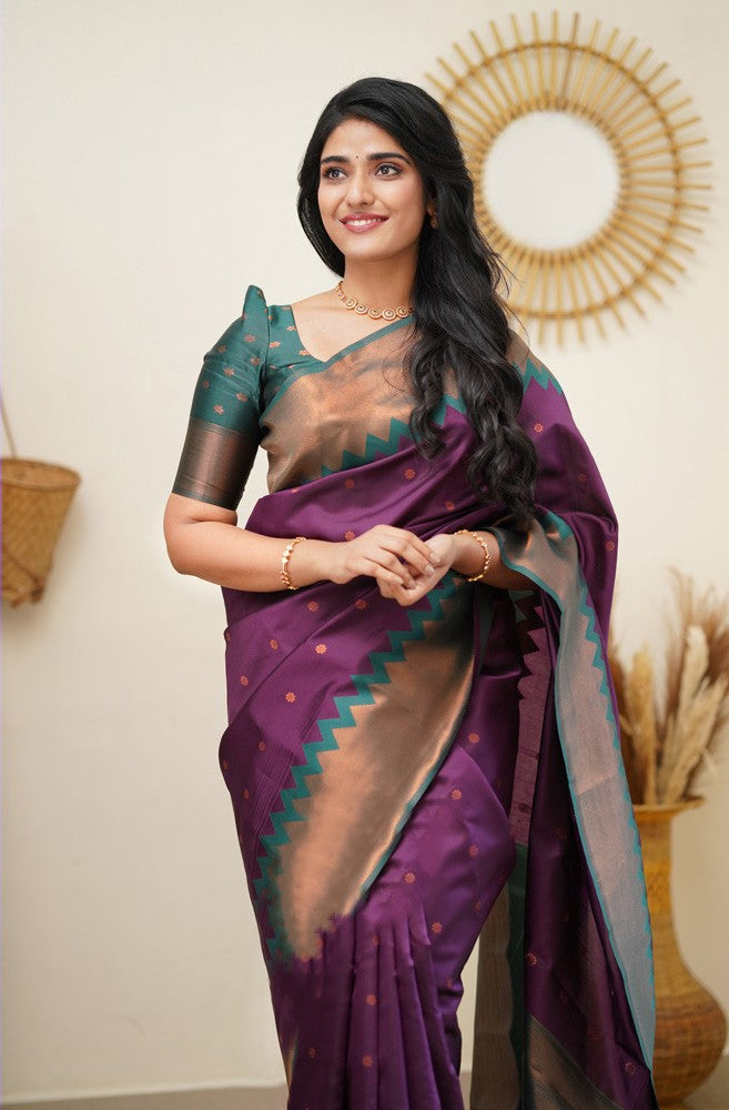 Cynosure Purple Soft Banarasi Silk Saree With Chatoyant Blouse Piece