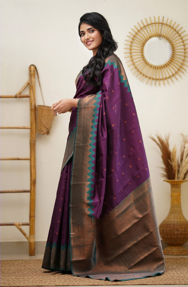 Cynosure Purple Soft Banarasi Silk Saree With Chatoyant Blouse Piece