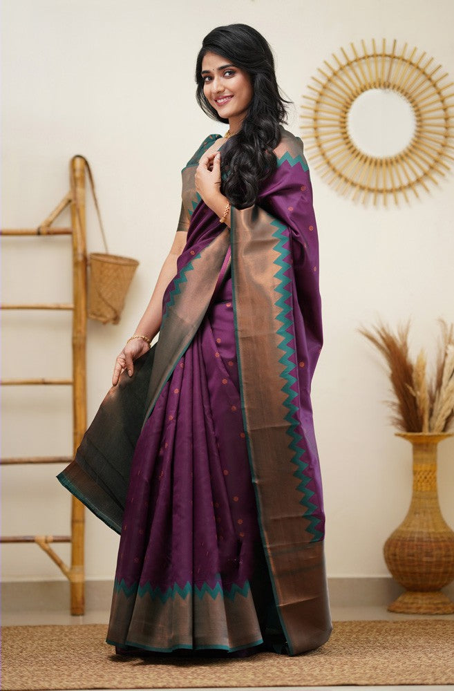 Cynosure Purple Soft Banarasi Silk Saree With Chatoyant Blouse Piece