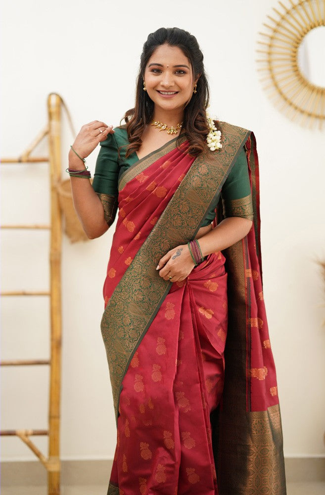 Dalliance Maroon Soft Silk Saree With Sophisticated Blouse Piece