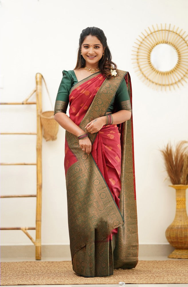 Dalliance Maroon Soft Silk Saree With Sophisticated Blouse Piece