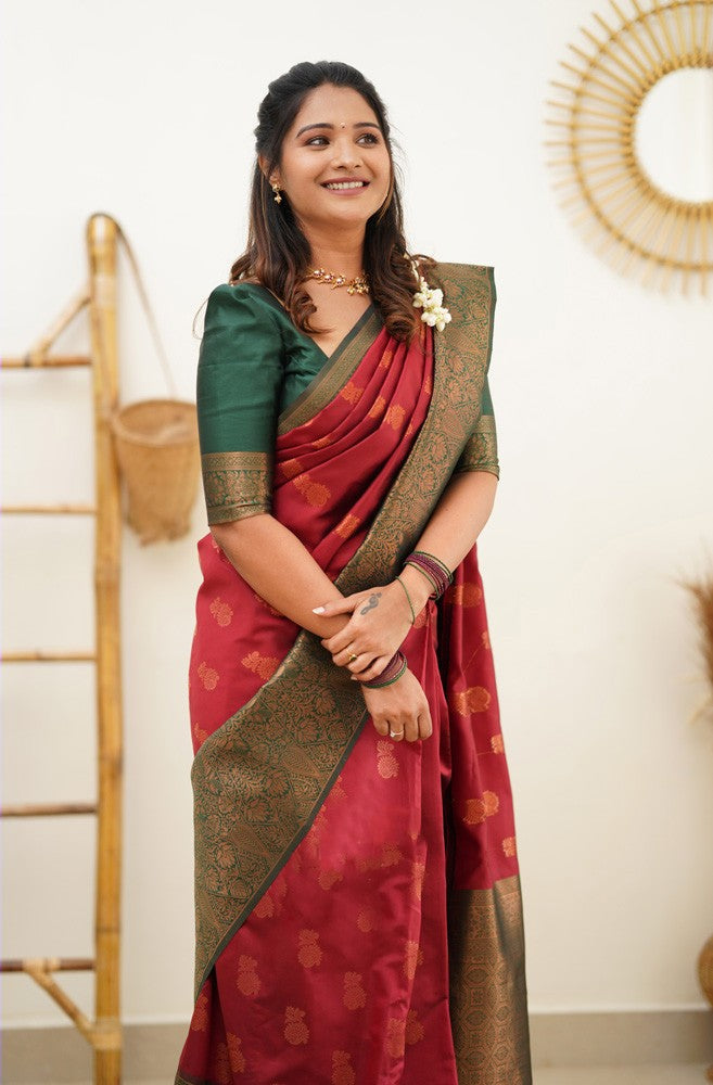 Dalliance Maroon Soft Silk Saree With Sophisticated Blouse Piece