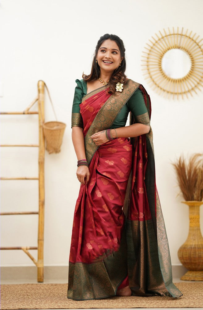 Dalliance Maroon Soft Silk Saree With Sophisticated Blouse Piece