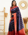 Resplendent Navy Blue Soft Silk Saree With Imaginative Blouse Piece