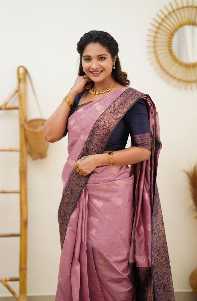 Refreshing Pink Soft Silk Saree With Imbrication Blouse Piece