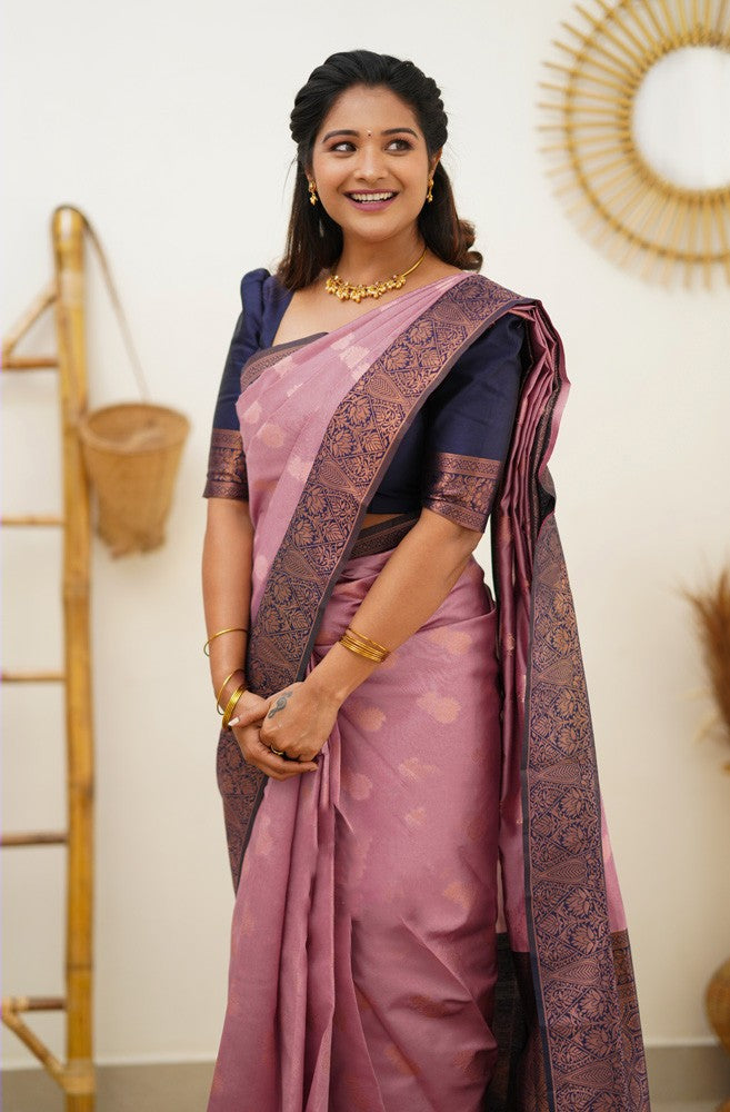 Refreshing Pink Soft Silk Saree With Imbrication Blouse Piece