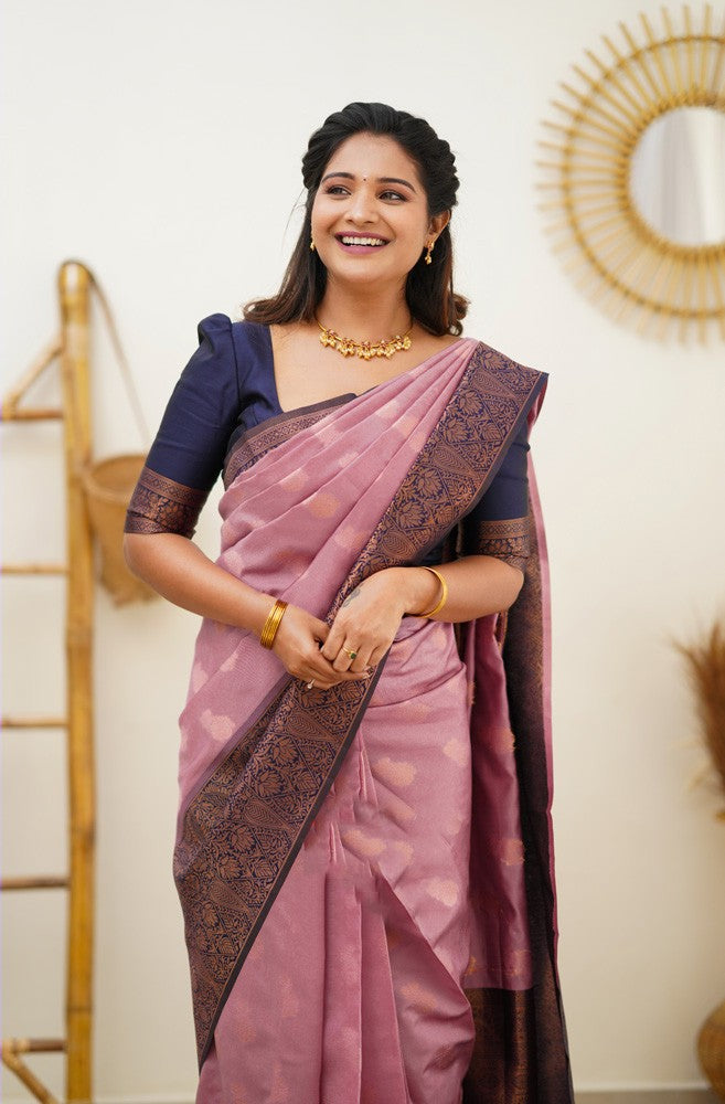 Refreshing Pink Soft Silk Saree With Imbrication Blouse Piece