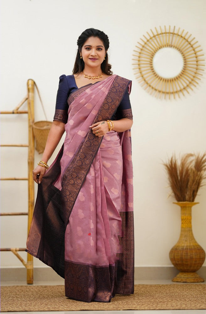 Refreshing Pink Soft Silk Saree With Imbrication Blouse Piece