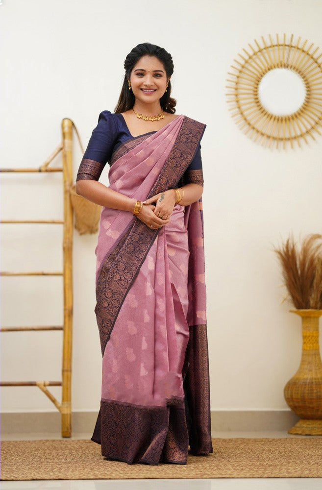 Refreshing Pink Soft Silk Saree With Imbrication Blouse Piece