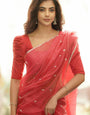 Enticing Red Cotton Silk Saree With Marvellous Blouse Piece